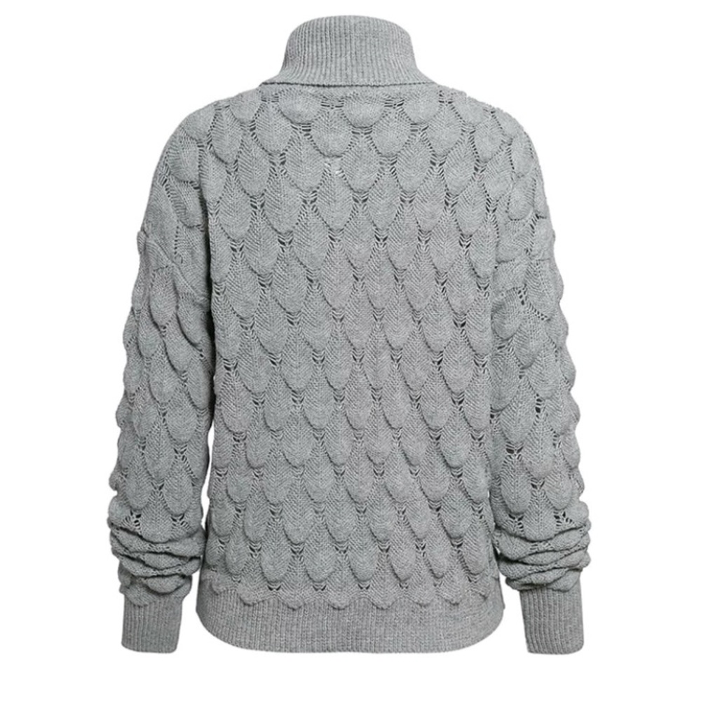 Gray Turtleneck Textured Scallop Knit Sweater - Picture 3 of 7